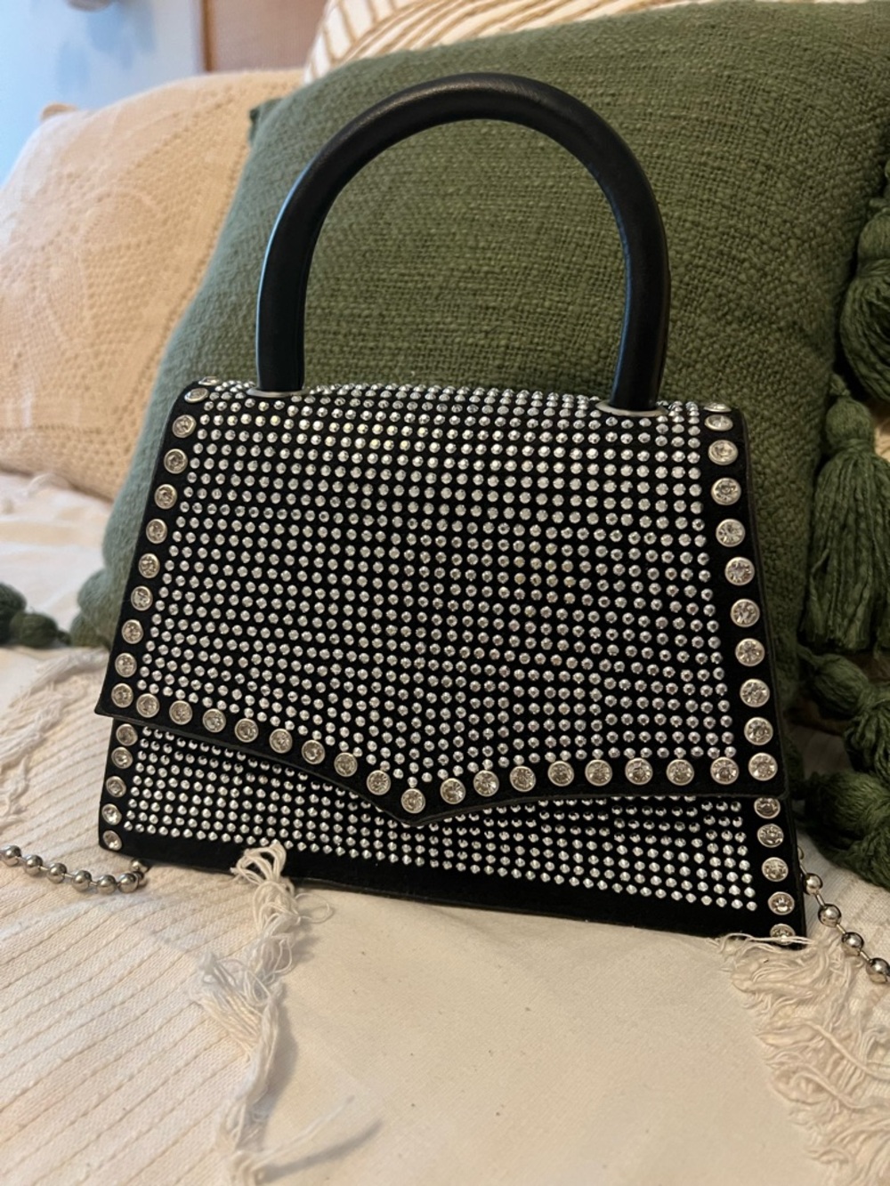 Black Crystal-Embellished Top-Handle Bag